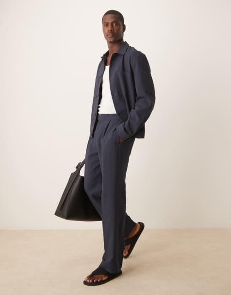 ASOS DESIGN wide leg dress pants in black seersucker with elastic waist - part of a set - view 1