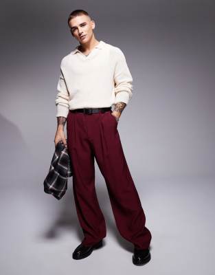 ASOS DESIGN wide leg dress pants in burgundy | ASOS