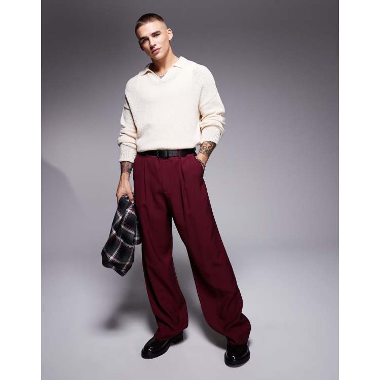 ASOS DESIGN wide leg dress pants in burgundy | ASOS