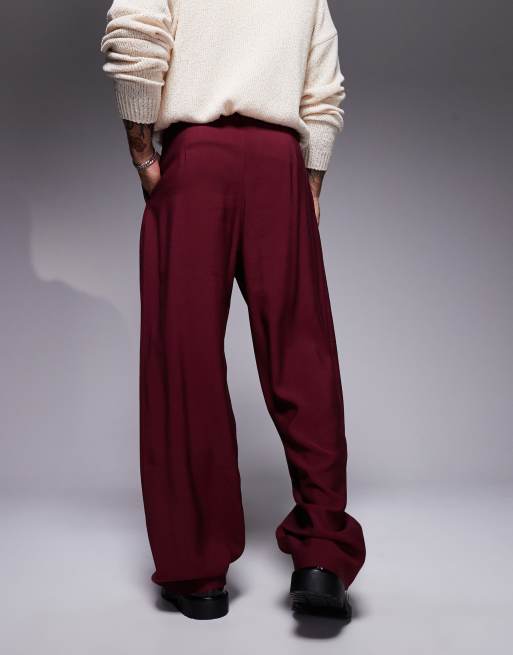 ASOS DESIGN wide leg dress pants in burgundy | ASOS