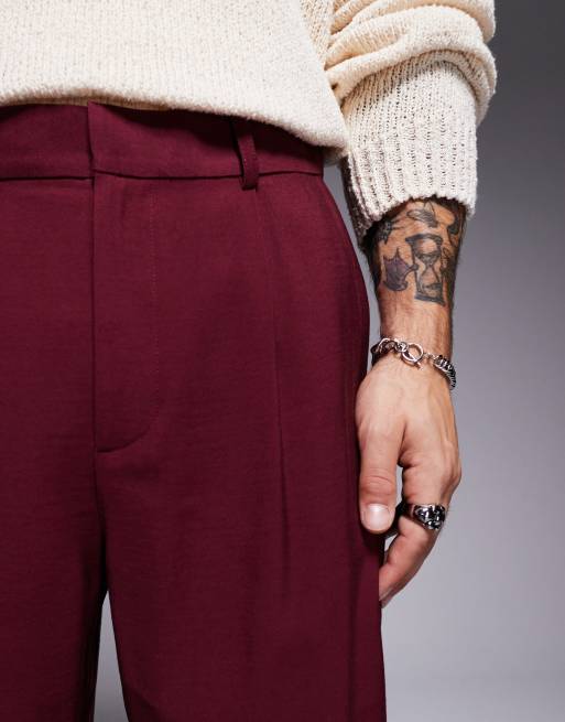 ASOS DESIGN wide leg dress pants in burgundy | ASOS
