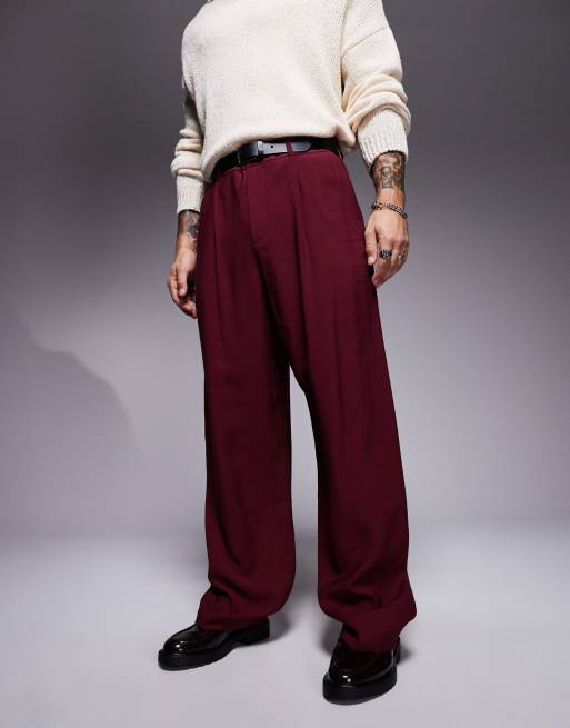 ASOS DESIGN wide leg dress pants in burgundy | ASOS