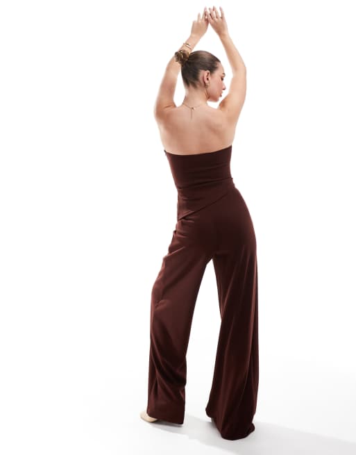 ASOS DESIGN wide leg dress pants in chocolate