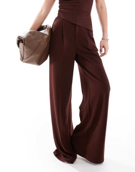ASOS DESIGN wide leg dress pants in chocolate