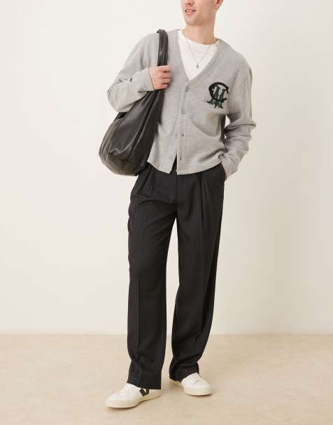 ASOS DESIGN wide leg dress pants in navy pinstripes - view 1