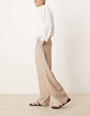 wide leg dress pants in stone texture-Neutral