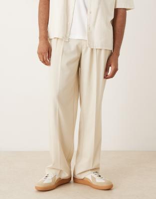 Asos Design Wide Leg Dress Pants In Neutral