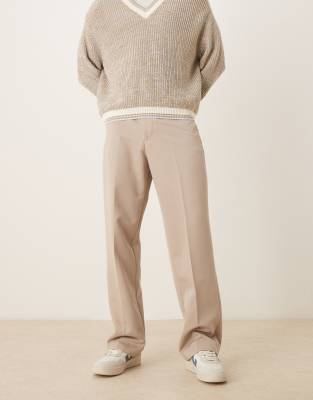 Asos Design Wide Leg Dress Pants In Neutral