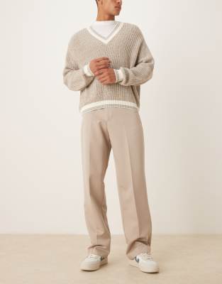 Asos Design Wide Leg Dress Pants In Neutral