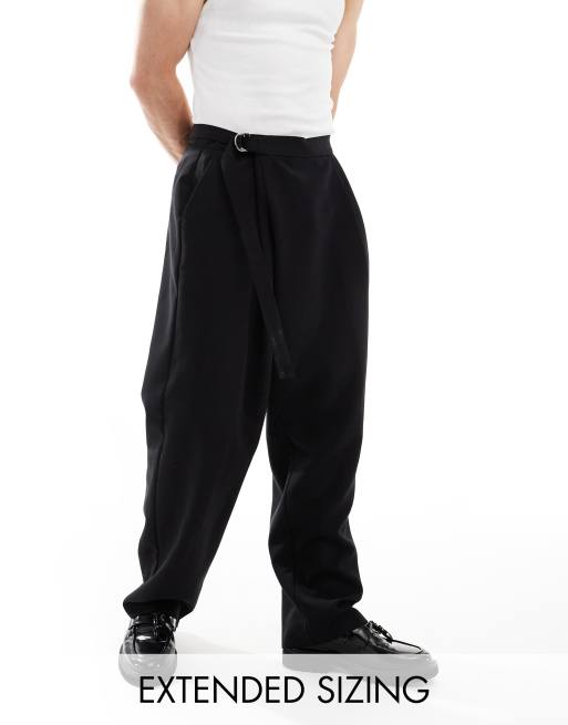 ASOS DESIGN wide leg dress pants with crossover side belt in black