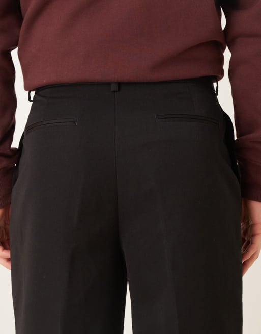 ASOS DESIGN wide leg dress pants with double pleats and exposed buttons in black, 5 of 5