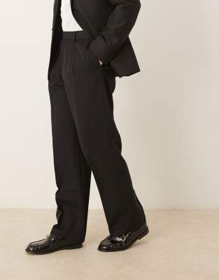 ASOS DESIGN wide leg dress pants with double pleats in black