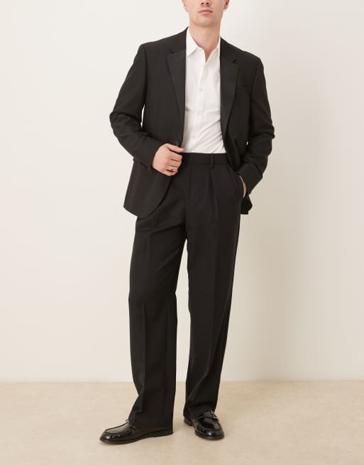 ASOS DESIGN wide leg dress pants with double pleats in black