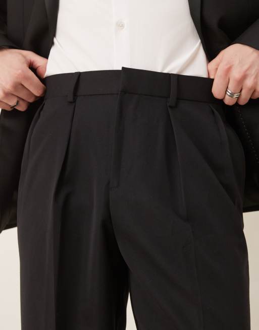 ASOS DESIGN wide leg dress pants with double pleats in black