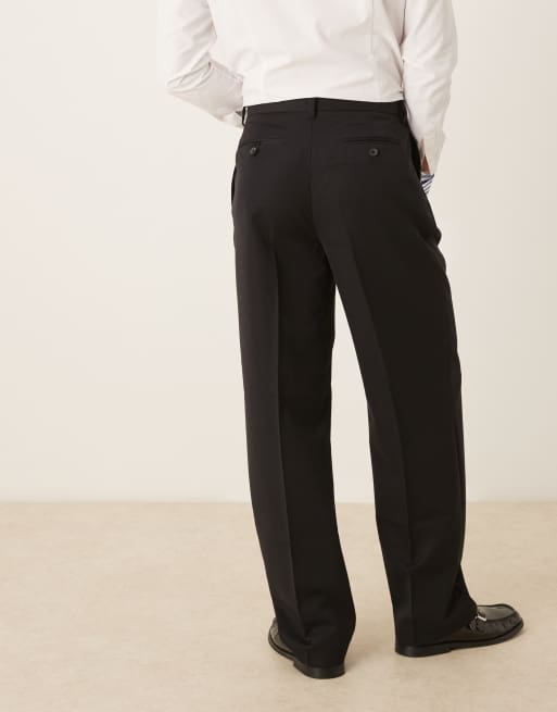 ASOS DESIGN wide leg dress pants with double pleats in black