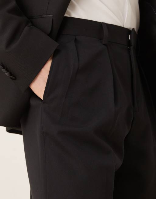 ASOS DESIGN wide leg dress pants with double pleats in black