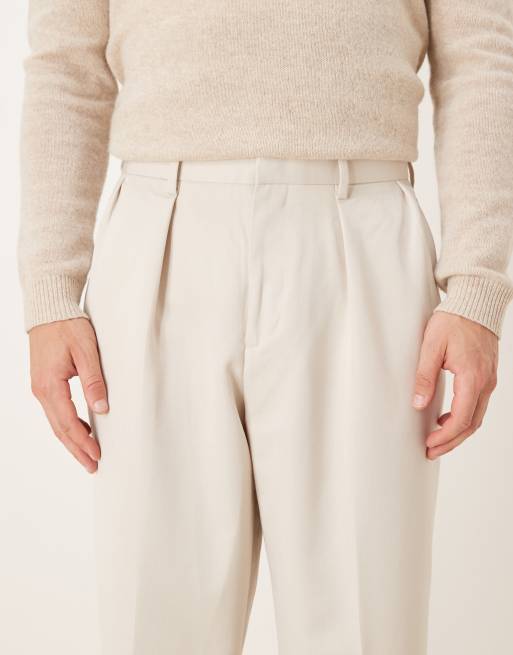 ASOS DESIGN wide leg dress pants with double pleats in stone, 4 of 5