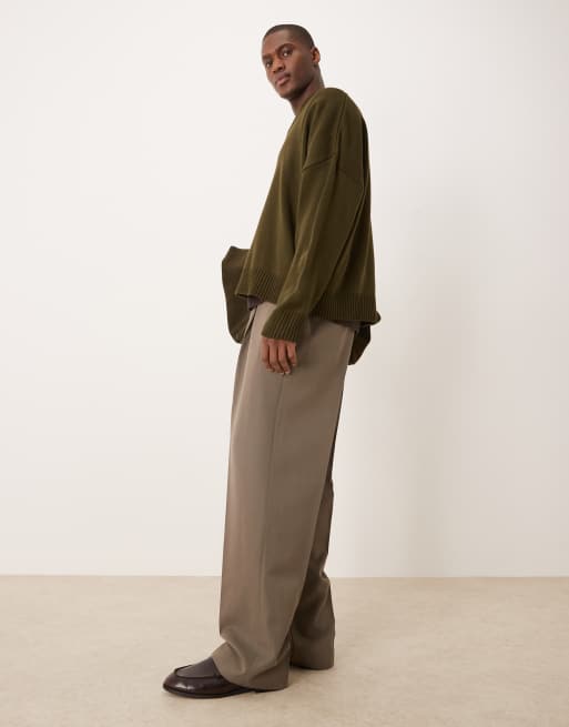 ASOS DESIGN wide leg dress pants with front inverted pleats and elastic waistband in mink