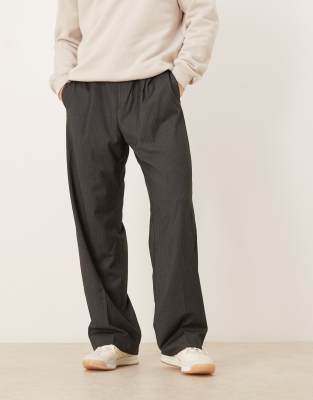 Asos Design Wide Leg Dress Pants With Front Pleats In Gray