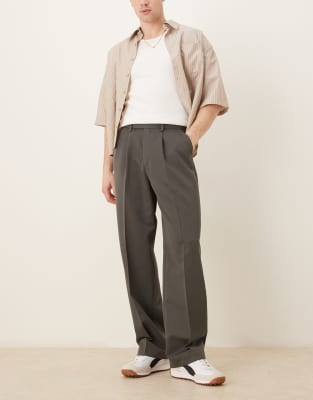 ASOS DESIGN wide leg dress pants with front pleats in dark gray