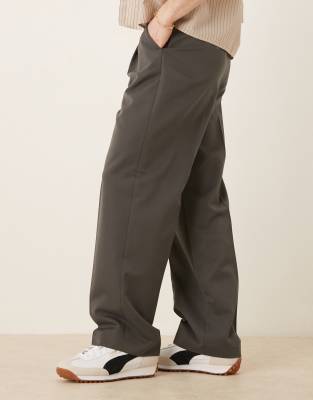 ASOS DESIGN wide leg dress pants with front pleats in dark gray