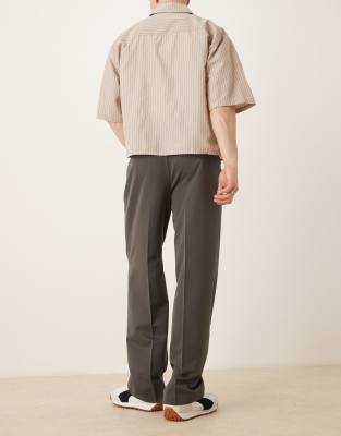 ASOS DESIGN wide leg dress pants with front pleats in dark gray