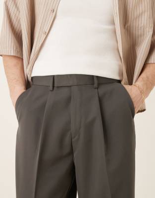 ASOS DESIGN wide leg dress pants with front pleats in dark gray