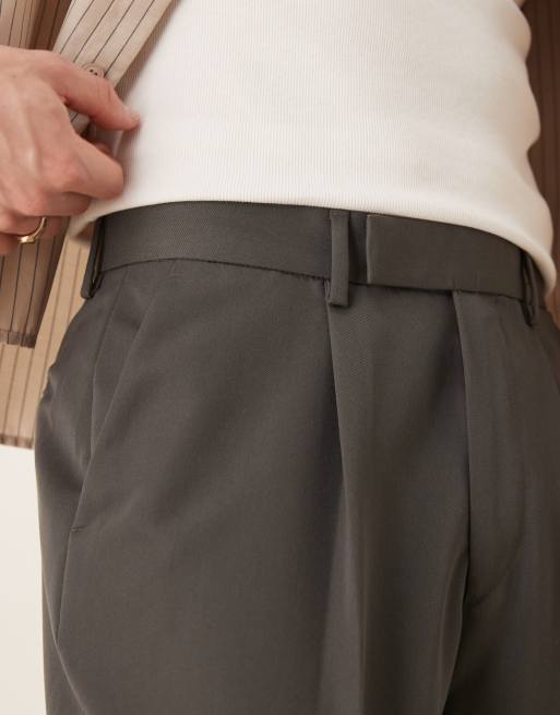 ASOS DESIGN wide leg dress pants with front pleats in dark gray