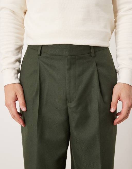 ASOS DESIGN wide leg dress pants with front pleats in green