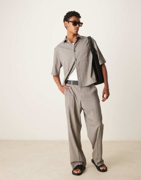 ASOS DESIGN wide leg dress pants with front pleats in heathered charcoal - view 1