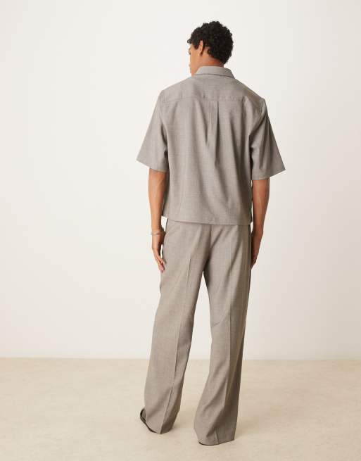 ASOS DESIGN wide leg dress pants with front pleats in heathered charcoal
