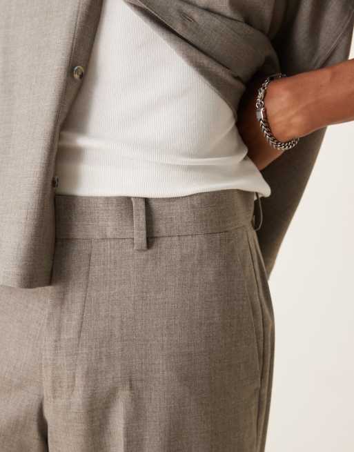 ASOS DESIGN wide leg dress pants with front pleats in heathered charcoal