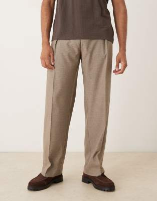 Asos Design Wide Leg Dress Pants With Front Pleats In Neutral