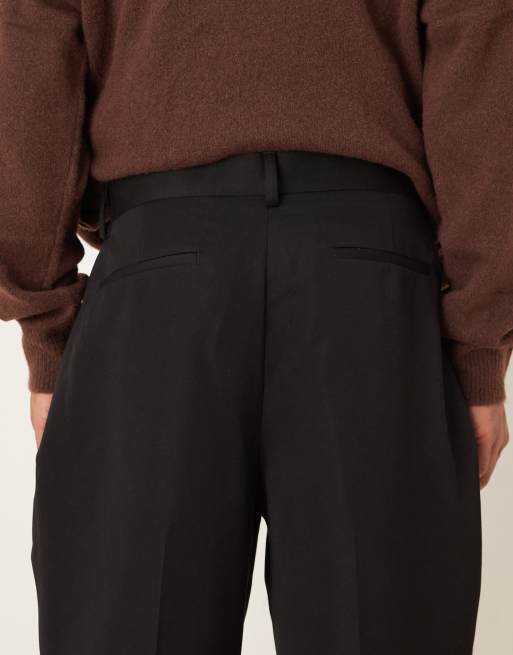 ASOS DESIGN wide leg dress pants with side pleats in black, 4 of 5