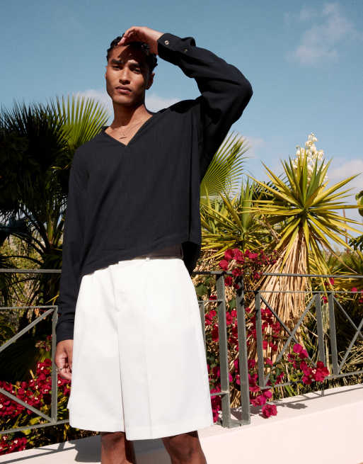 ASOS DESIGN smart wide leg shorts with front pleat in white