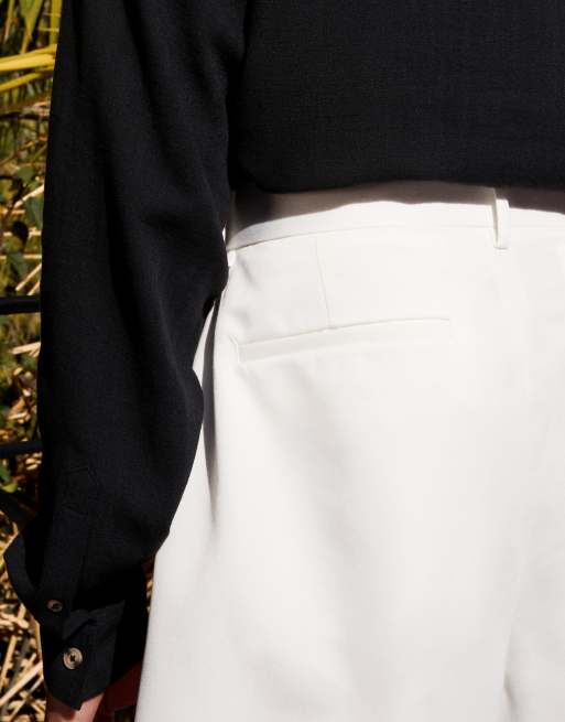 ASOS DESIGN smart wide leg shorts with front pleat in white