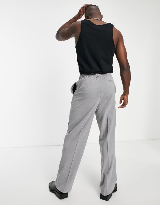 ASOS DESIGN wide leg elastic waist suit pants in gray, 4 of 4