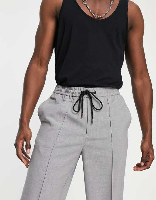 ASOS DESIGN wide leg elasticated waist suit trousers in grey