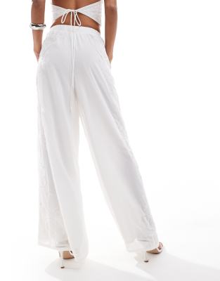 Asos Design Wide Leg Embellished Occasion Pants In White