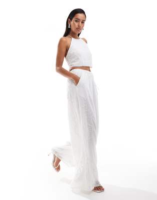 ASOS DESIGN wide leg embellished occasion trouser co-ord in white - view 1