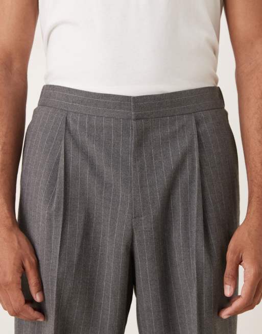 ASOS DESIGN wide leg flannel dress pants with elastic waist in charcoal pinstripes