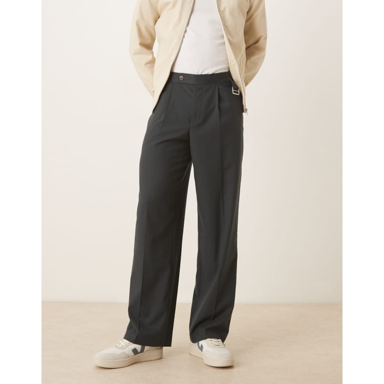 ASOS DESIGN wide leg flannel dress pants with front pleats and