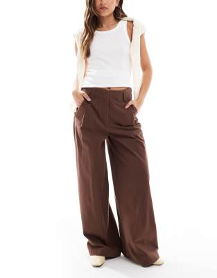 Asos Design Wide Leg Flannel Pants In Brown