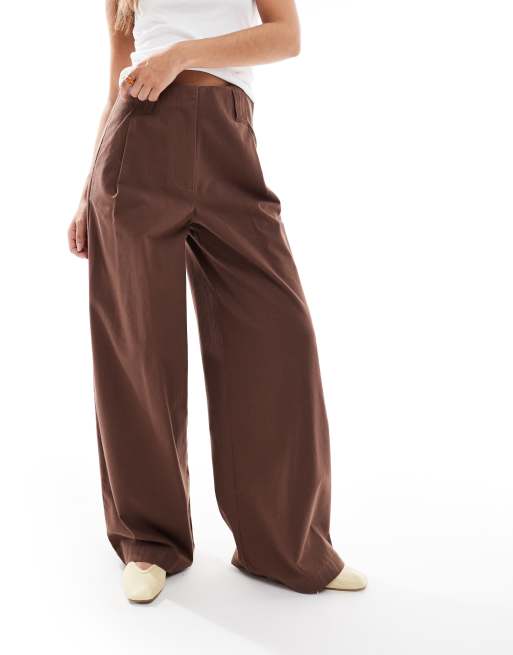 ASOS DESIGN wide leg flannel pants in chocolate, 4 of 5