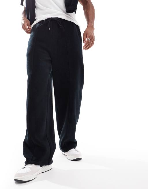 ASOS DESIGN wide leg fleece sweatpants in black