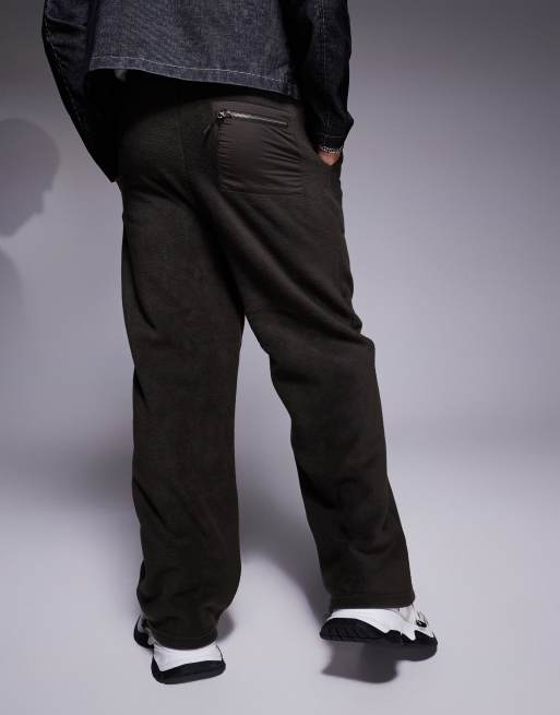 ASOS DESIGN wide leg fleece sweatpants in dark khaki
