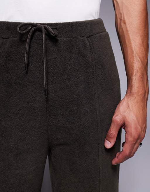 ASOS DESIGN wide leg fleece sweatpants in dark khaki