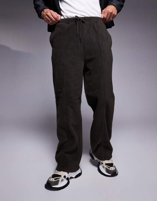 ASOS DESIGN wide leg fleece sweatpants in dark khaki