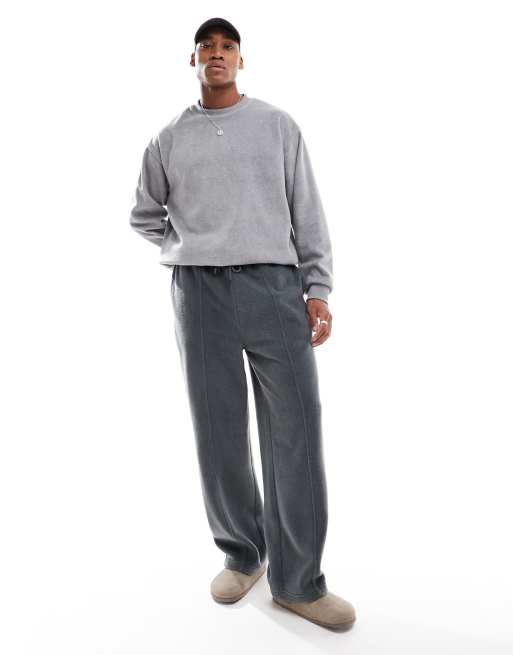 ASOS DESIGN wide leg fleece sweatpants in gray