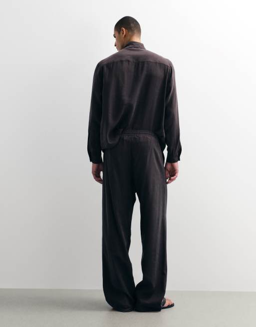 ASOS DESIGN wide leg flowing pants in brown - part of a set, 3 of 5